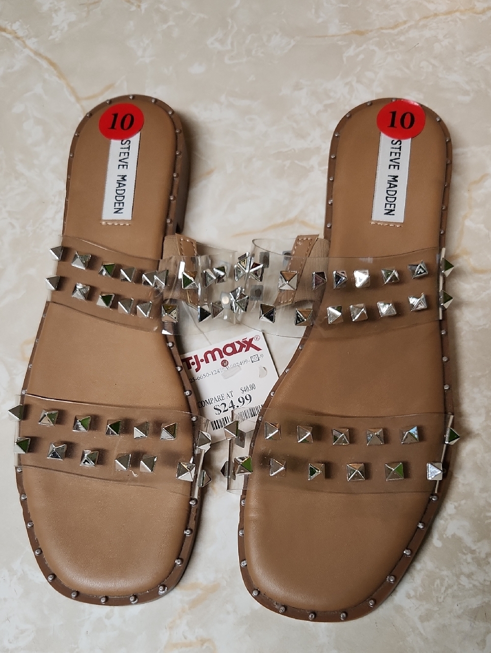 Steve Madden Dual Strap Studded Slide Sandals Sz 10 New